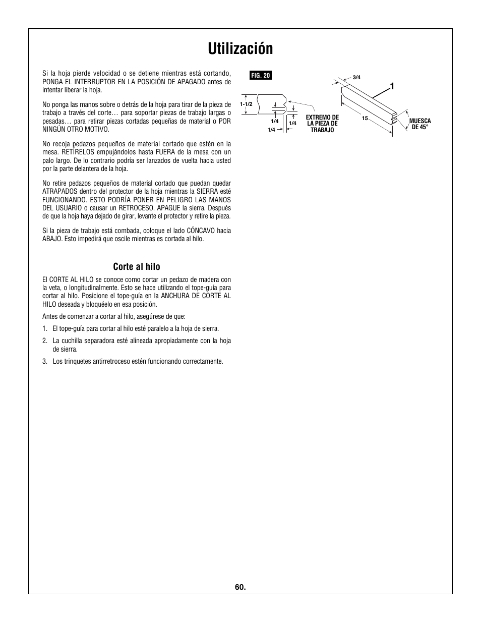 Utilización, Corte al hilo | Skil 3600 User Manual | Page 60 / 64