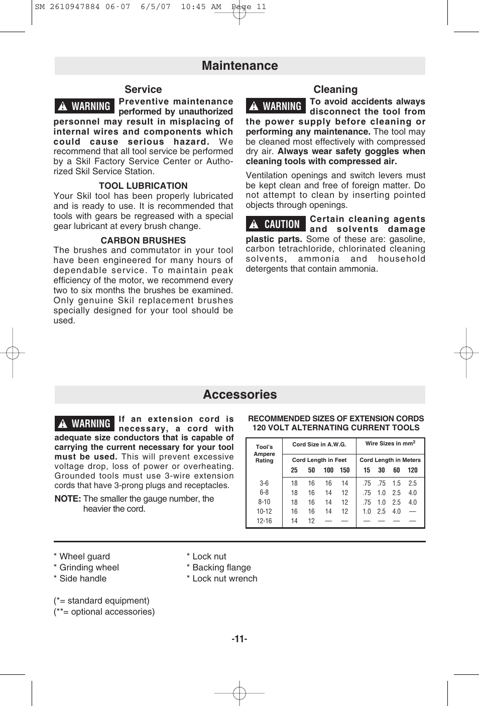 Maintenance, Accessories, Service | Cleaning, Warning, Caution | Skil 9330 User Manual | Page 11 / 32