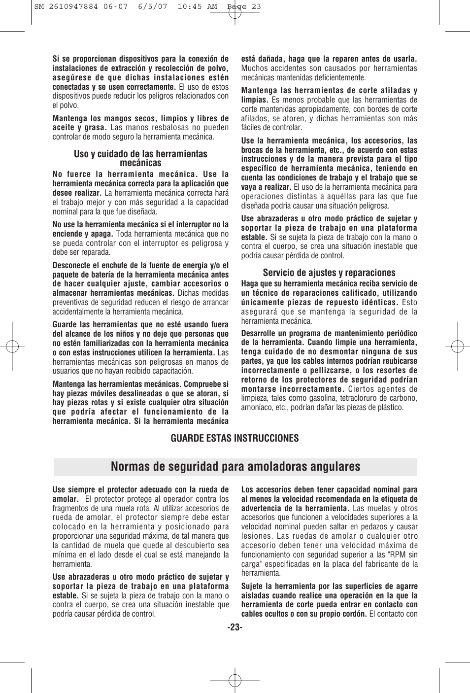 Normas de seguridad para amoladoras angulares | Skil 9330 User Manual | Page 23 / 32