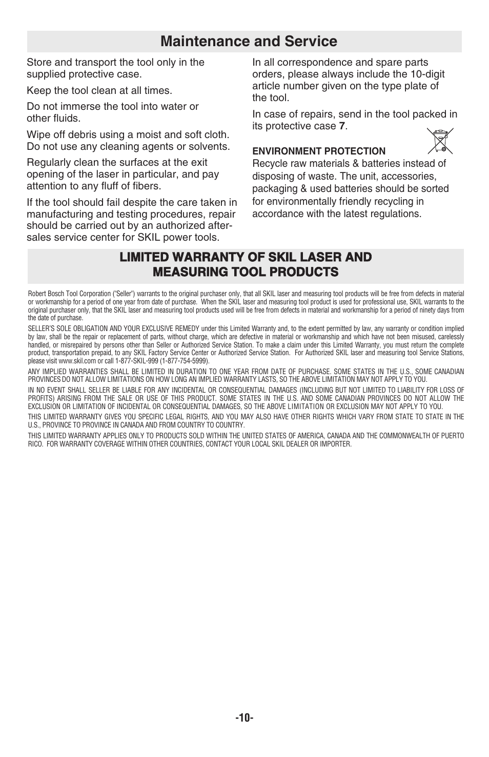 Maintenance and service | Skil 8201-CL User Manual | Page 10 / 24