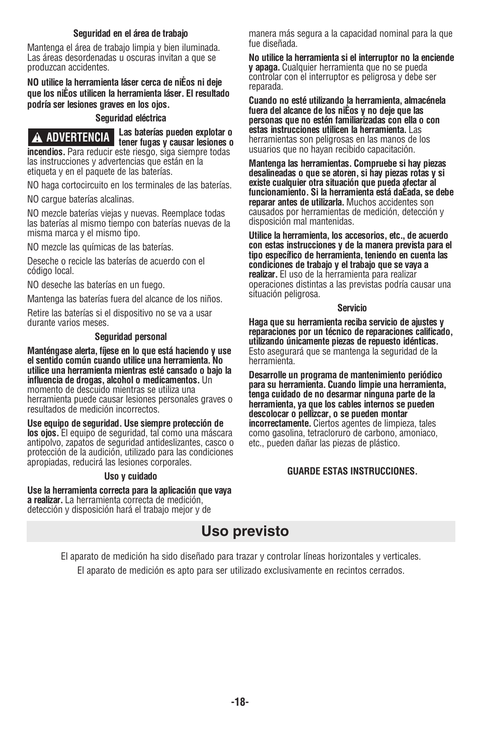 Uso previsto, Advertencia | Skil 8201-CL User Manual | Page 18 / 24