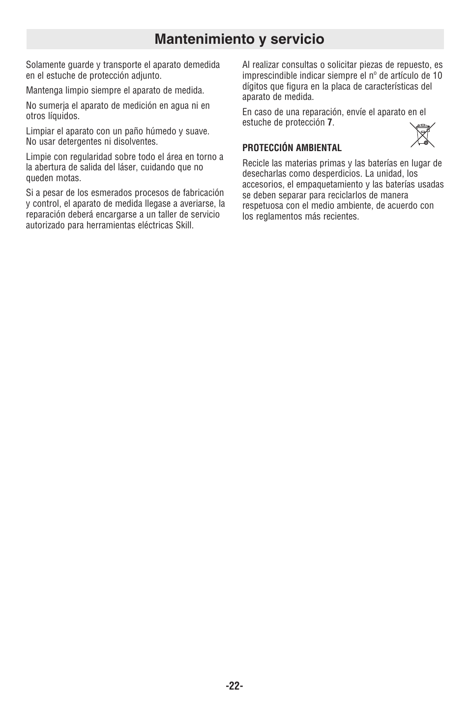 Mantenimiento y servicio | Skil 8201-CL User Manual | Page 22 / 24