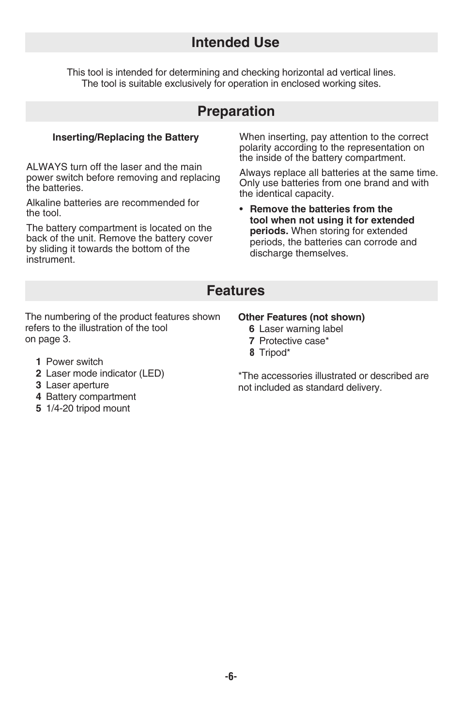 Intended use, Features preparation | Skil 8201-CL User Manual | Page 6 / 24