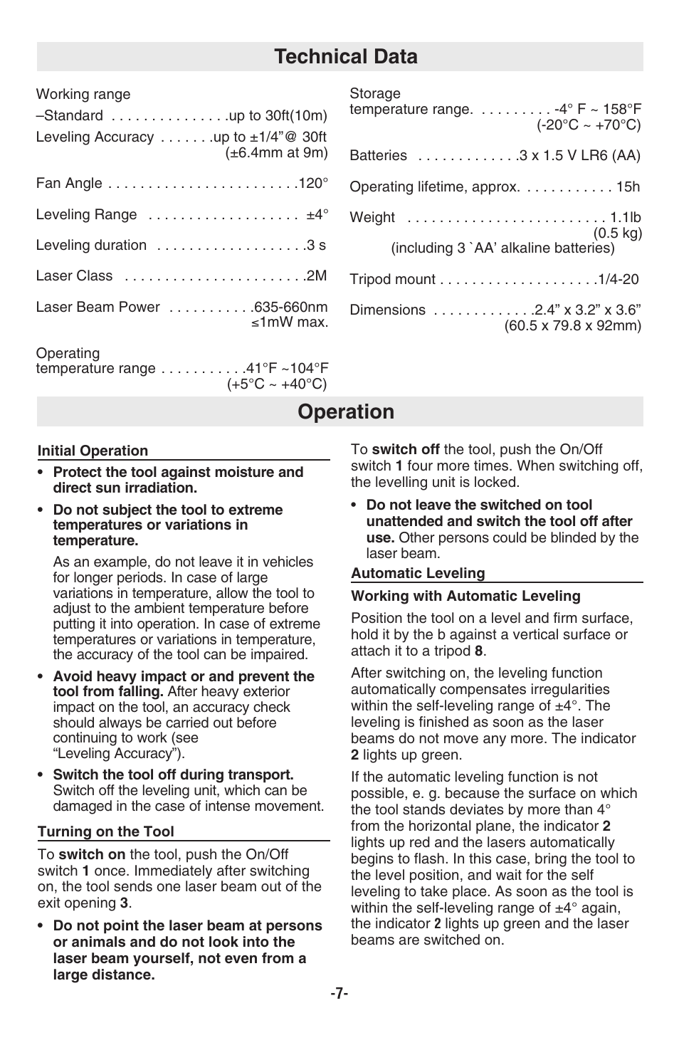 Operation, Technical data | Skil 8201-CL User Manual | Page 7 / 24