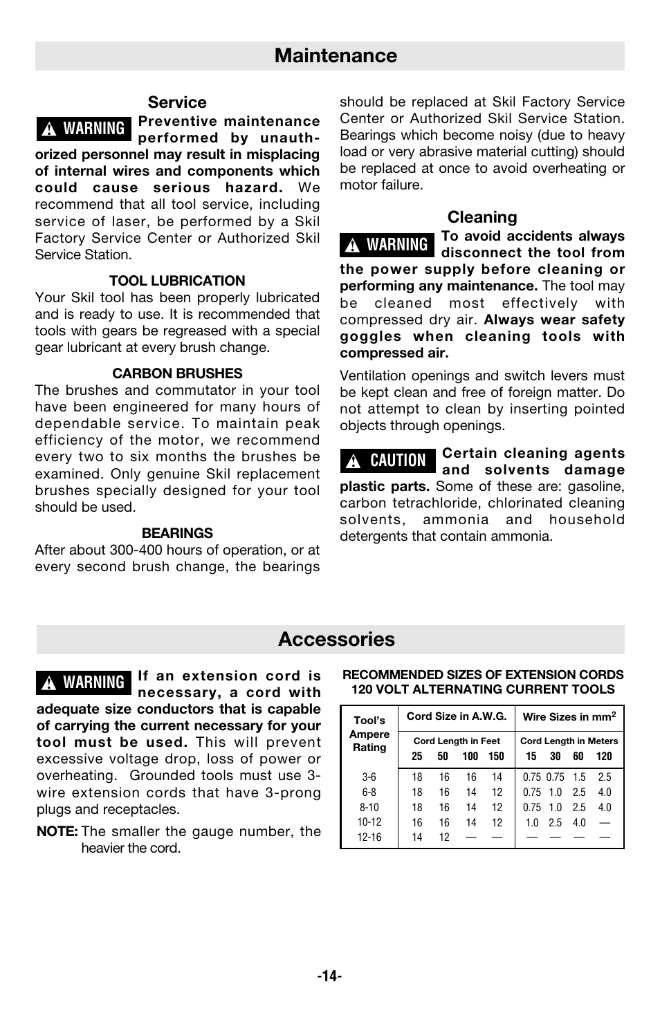 Maintenance, Accessories, Service | Cleaning, Warning, Caution | Skil 4680 User Manual | Page 14 / 44