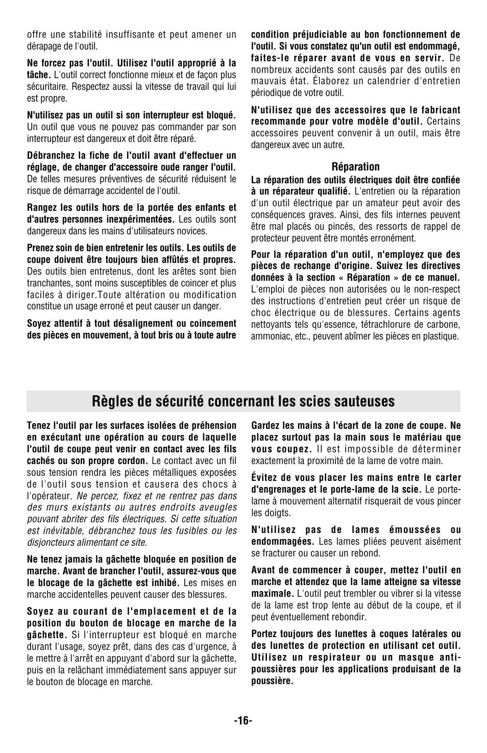 Règles de sécurité concernant les scies sauteuses | Skil 4680 User Manual | Page 16 / 44