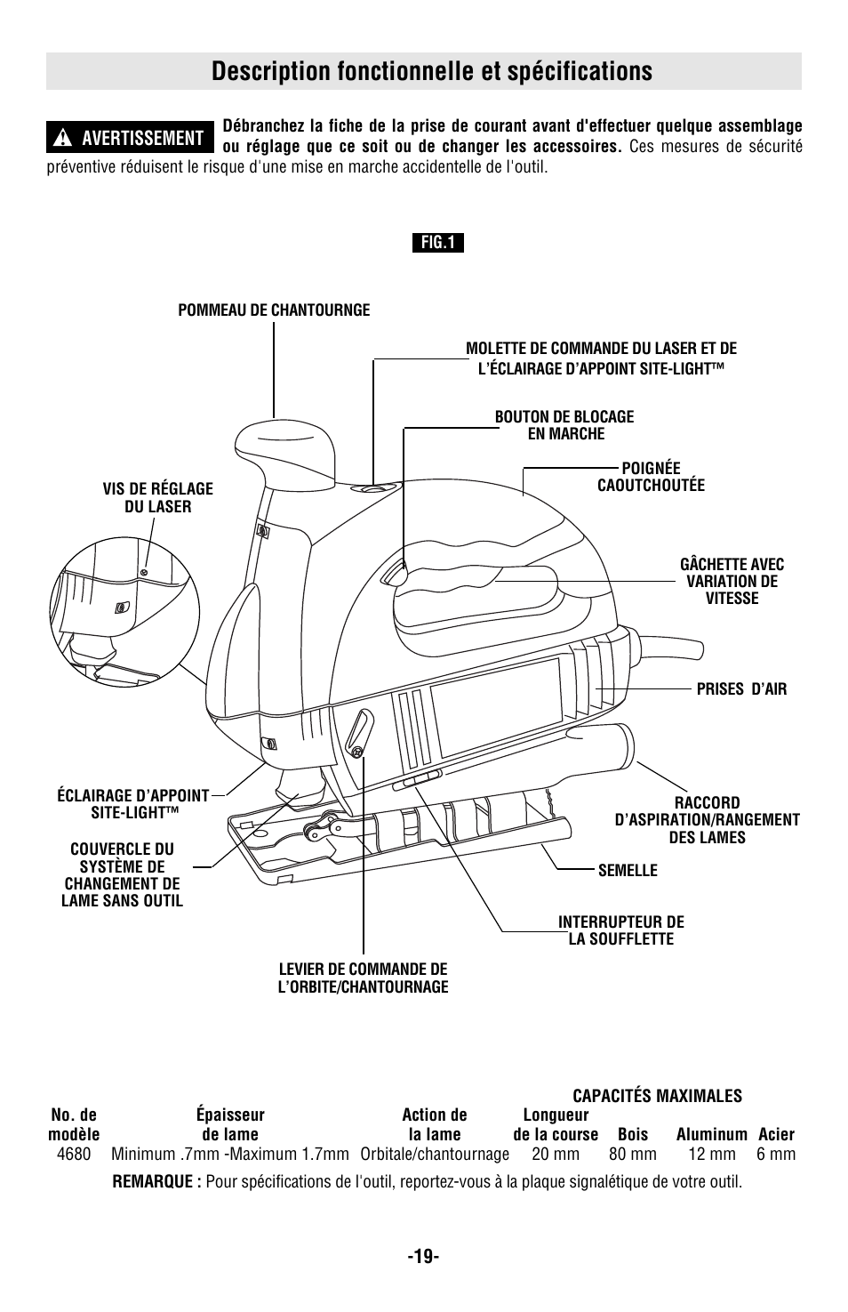 Description fonctionnelle et spécifications | Skil 4680 User Manual | Page 19 / 44
