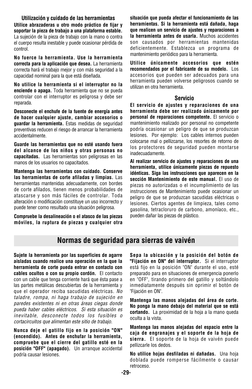 Normas de seguridad para sierras de vaivén | Skil 4680 User Manual | Page 29 / 44