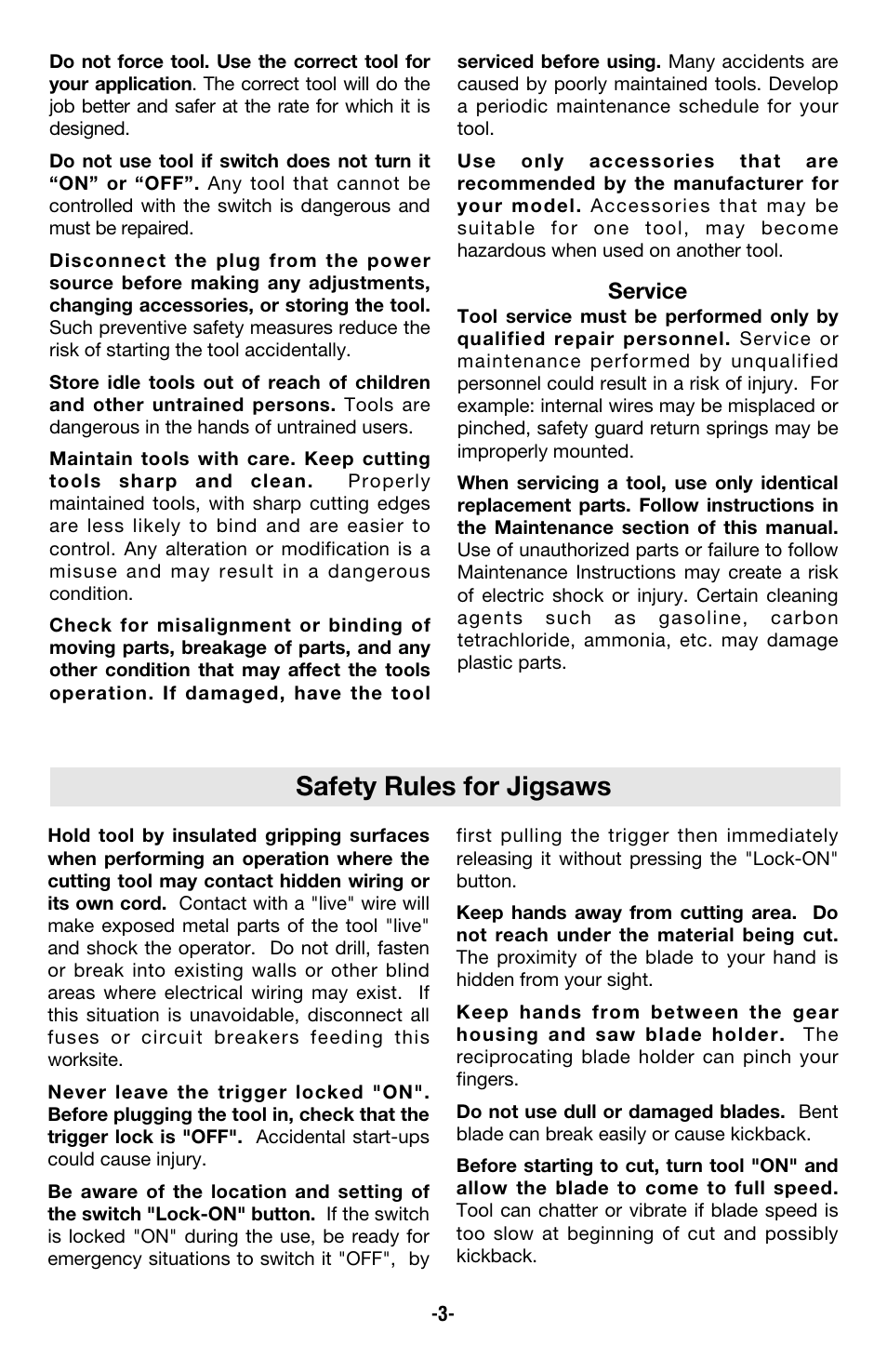 Safety rules for jigsaws, Service | Skil 4680 User Manual | Page 3 / 44