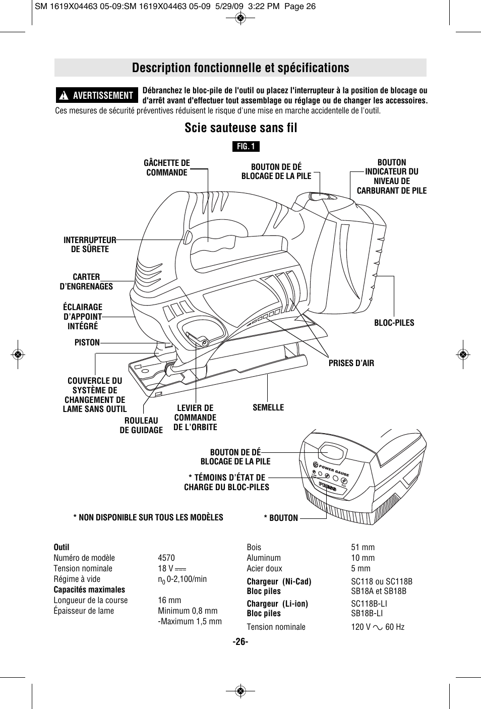 Description fonctionnelle et spécifications, Scie sauteuse sans fil | Skil 4570 User Manual | Page 26 / 56