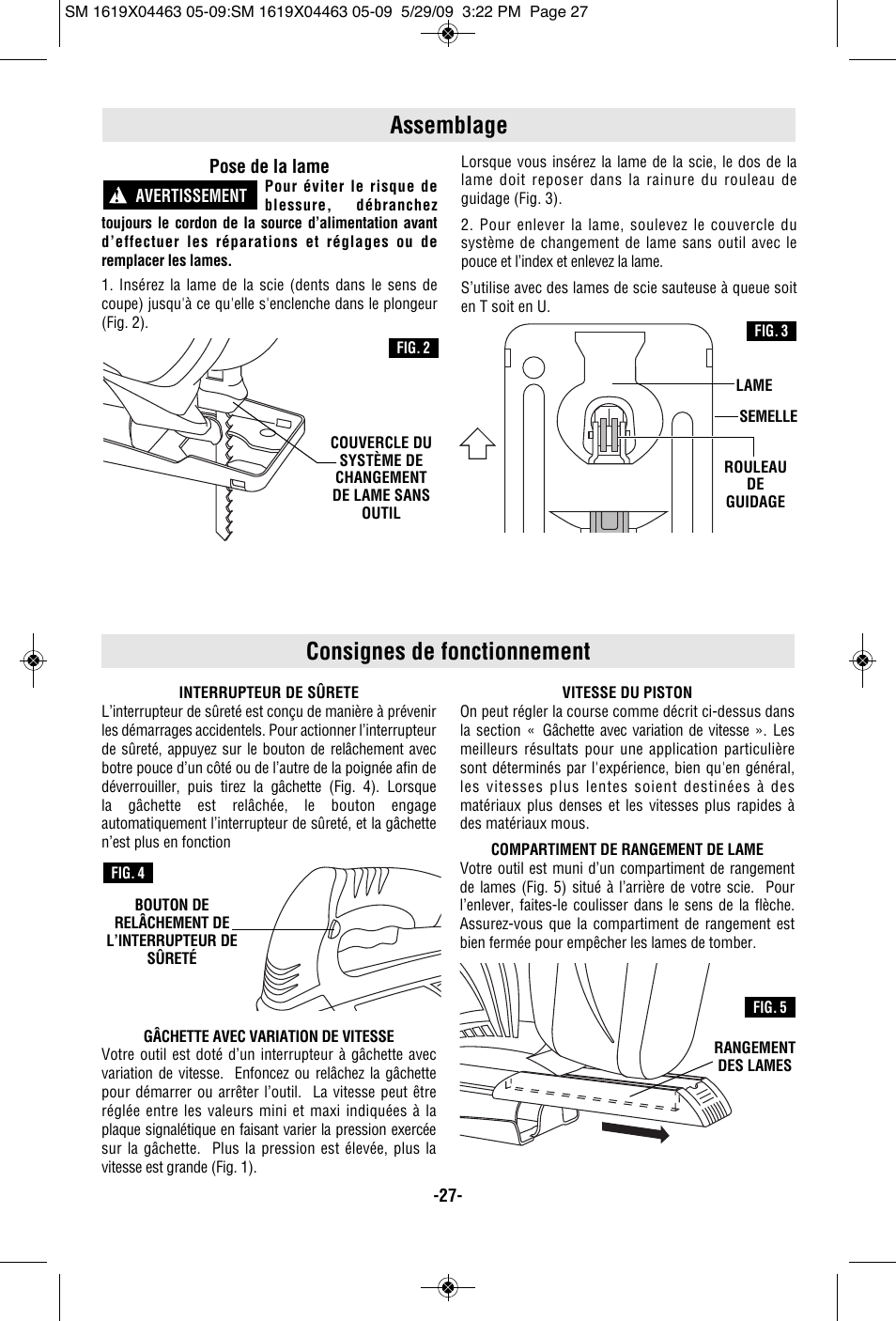 Assemblage, Consignes de fonctionnement | Skil 4570 User Manual | Page 27 / 56