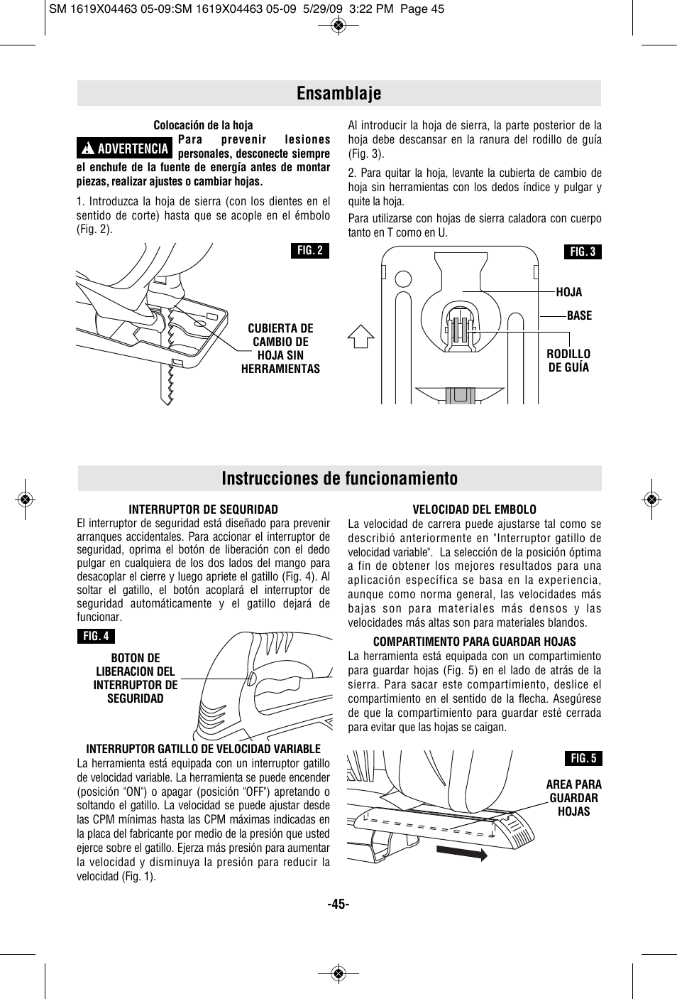 Instrucciones de funcionamiento, Ensamblaje | Skil 4570 User Manual | Page 45 / 56