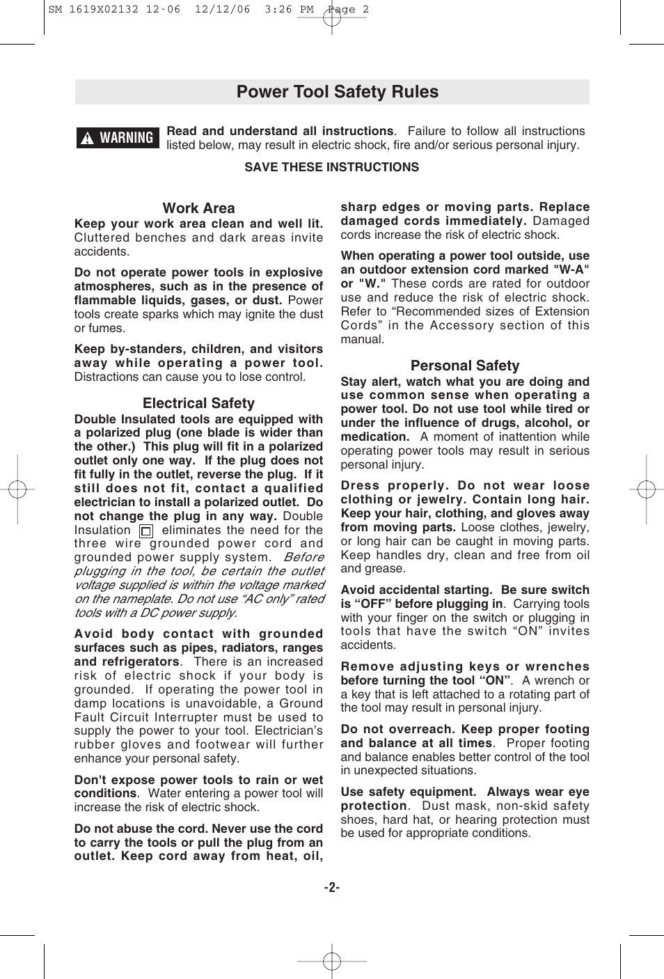 Power tool safety rules | Skil 6210 User Manual | Page 2 / 32