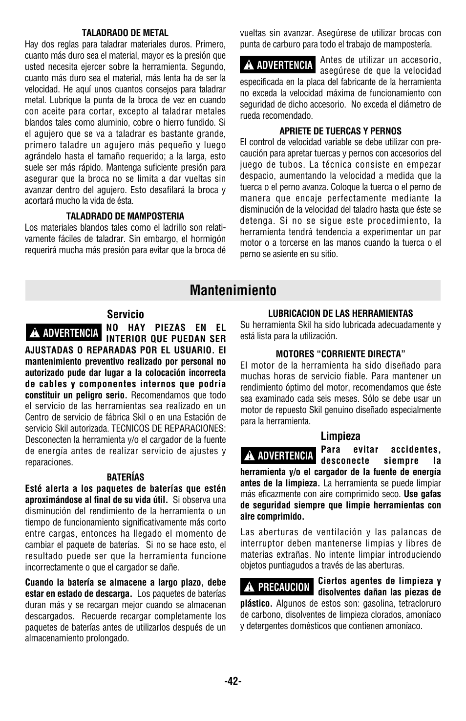 Mantenimiento | Skil 2487 2587 2887 User Manual | Page 42 / 44