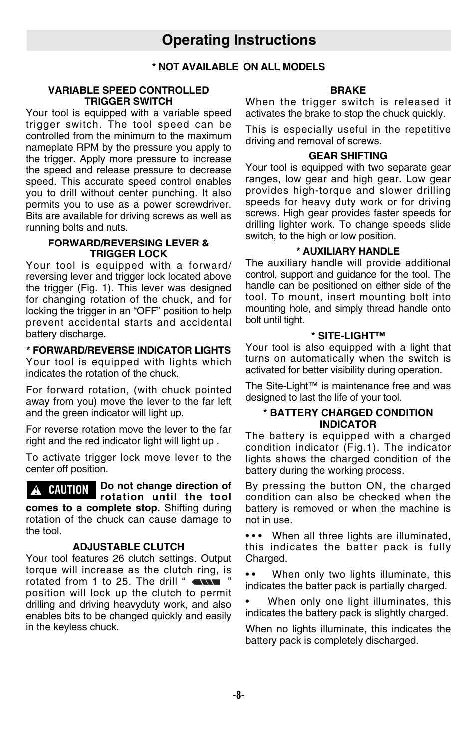 Operating instructions, Caution | Skil 2487 2587 2887 User Manual | Page 8 / 44