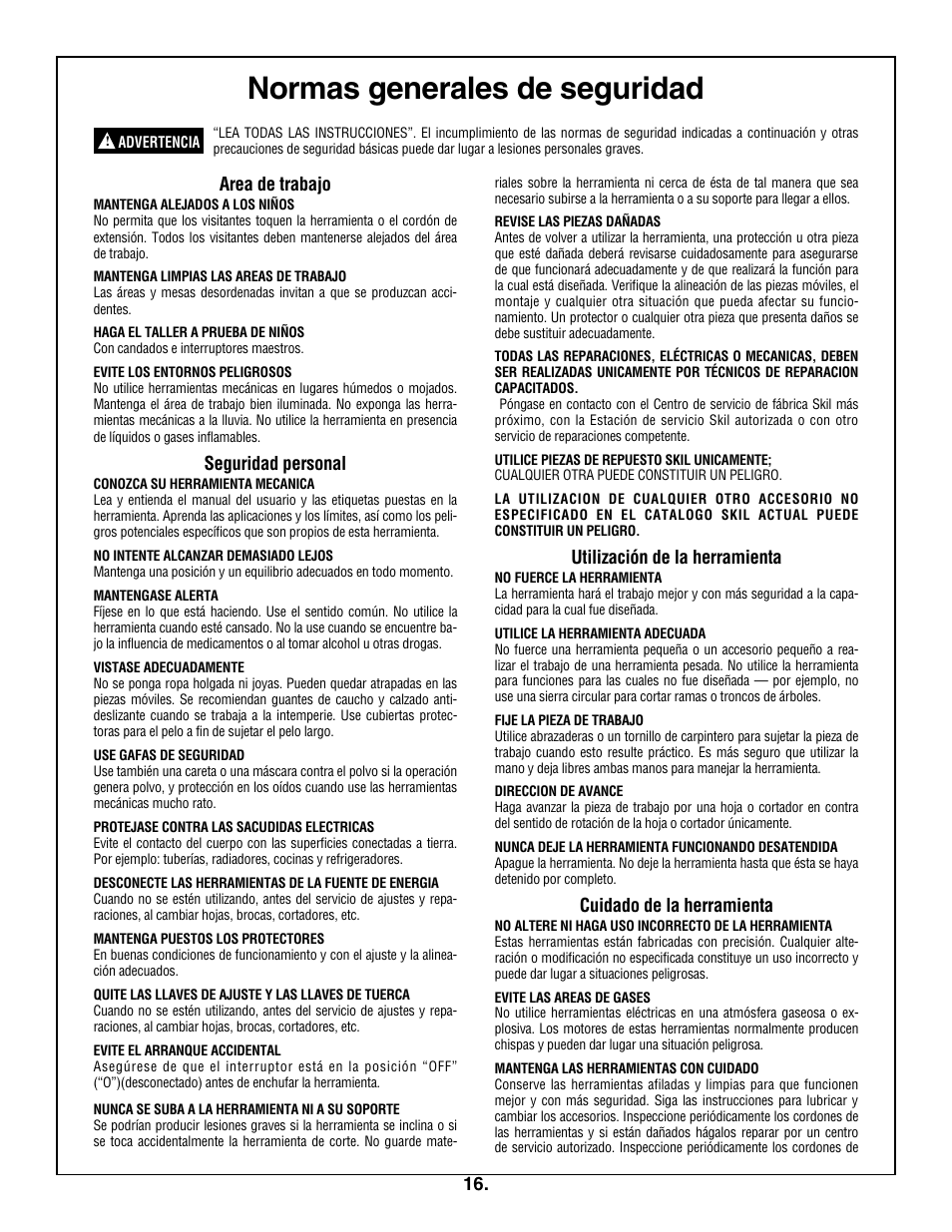 Normas generales de seguridad | Skil 3305-01 User Manual | Page 16 / 64