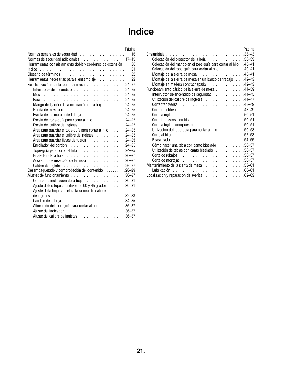 Indice | Skil 3305-01 User Manual | Page 21 / 64