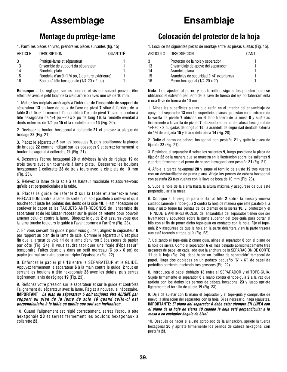 Ensamblaje assemblage, Colocación del protector de la hoja, Montage du protège-lame | Skil 3305-01 User Manual | Page 39 / 64