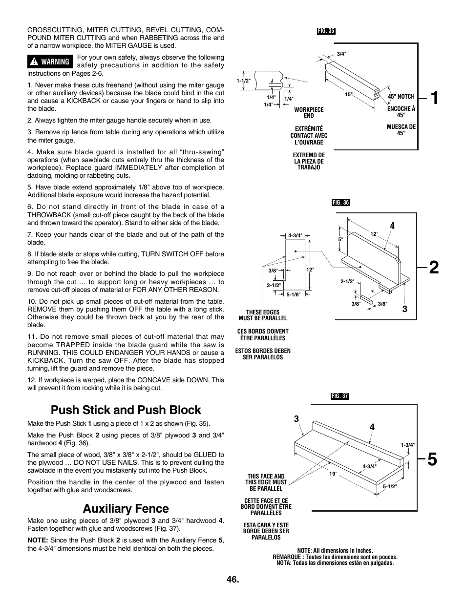 Push stick and push block, Auxiliary fence | Skil 3305-01 User Manual | Page 46 / 64