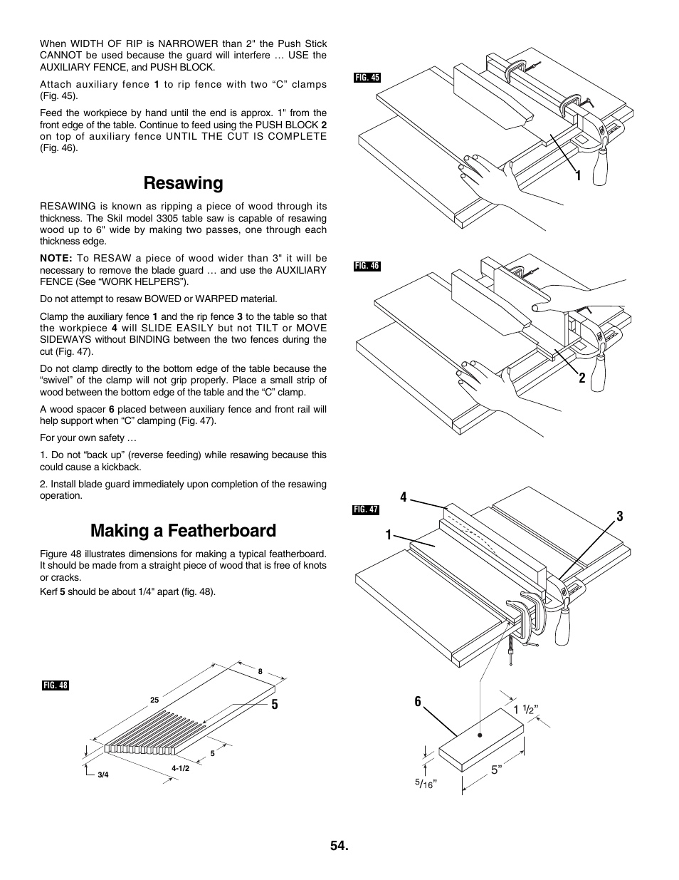 Resawing, Making a featherboard | Skil 3305-01 User Manual | Page 54 / 64