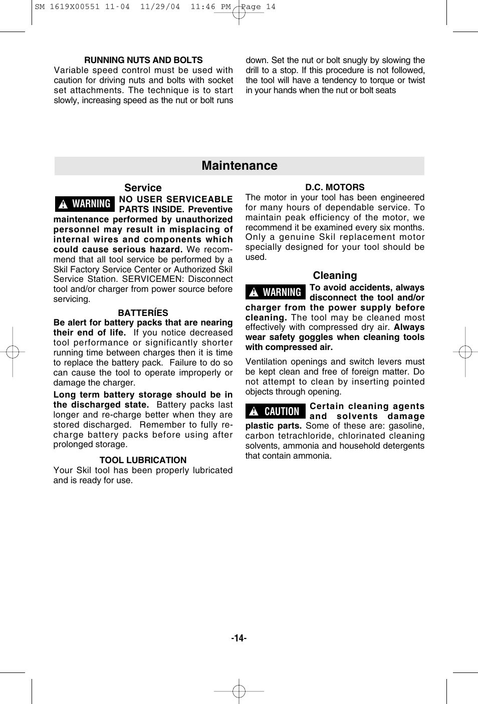Maintenance | Skil 2466 2566 2866 User Manual | Page 14 / 44