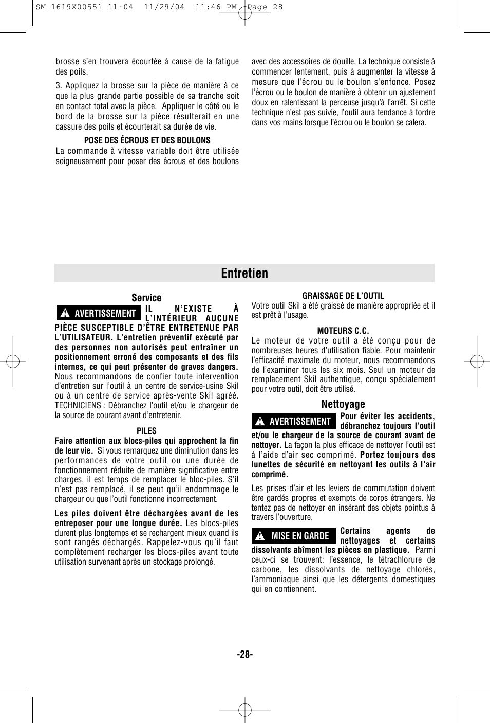Entretien | Skil 2466 2566 2866 User Manual | Page 28 / 44