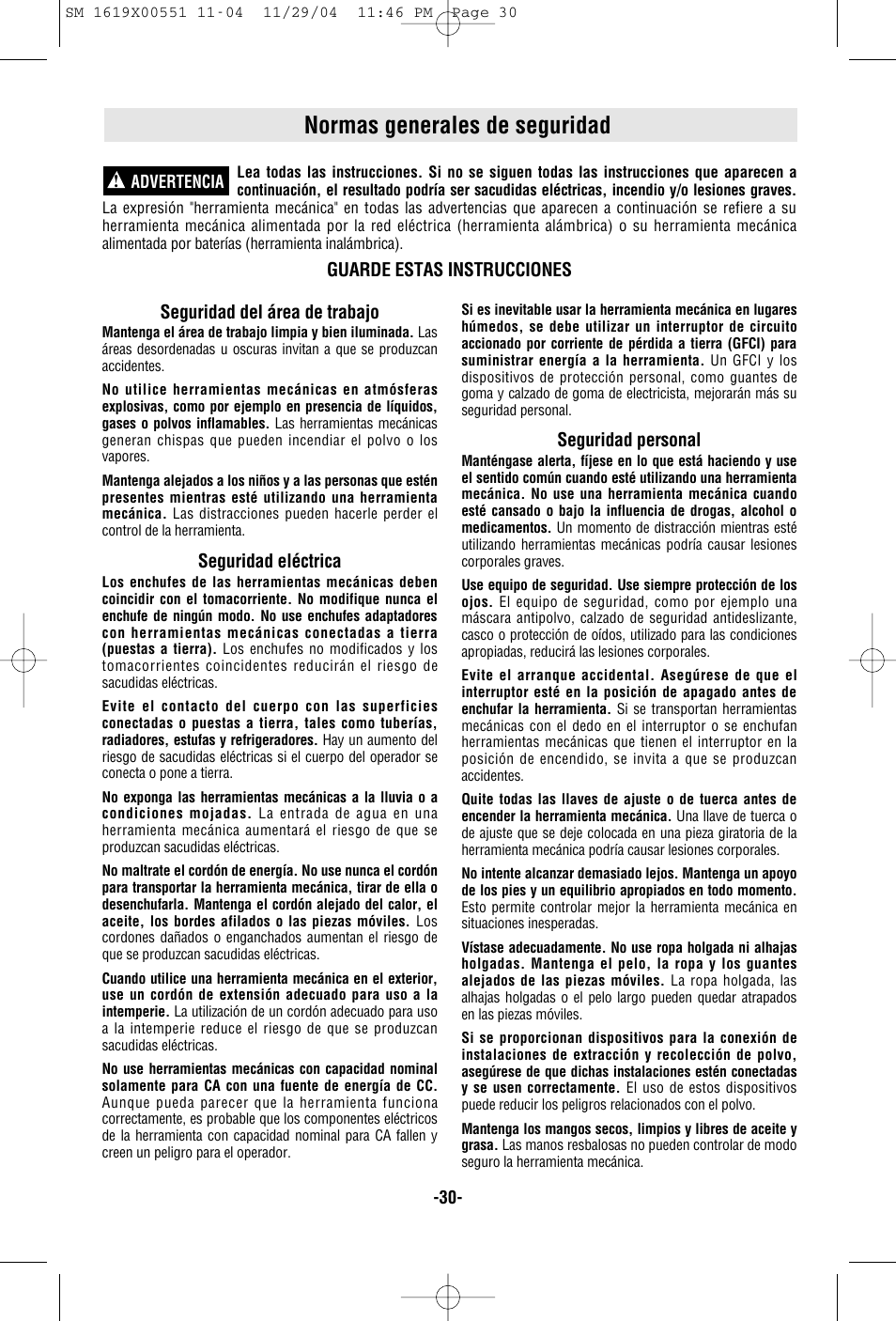 Normas generales de seguridad | Skil 2466 2566 2866 User Manual | Page 30 / 44
