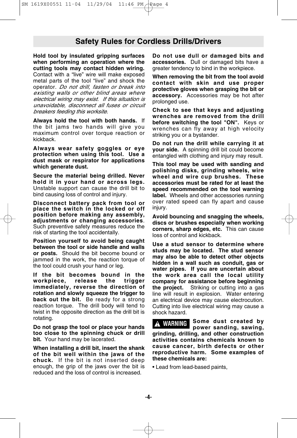 Safety rules for cordless drills/drivers | Skil 2466 2566 2866 User Manual | Page 4 / 44