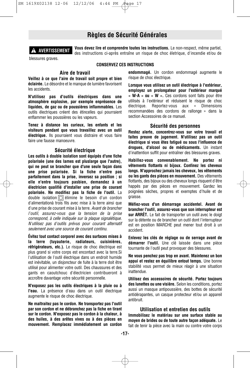 Règles de sécurité générales | Skil 1810 User Manual | Page 17 / 48