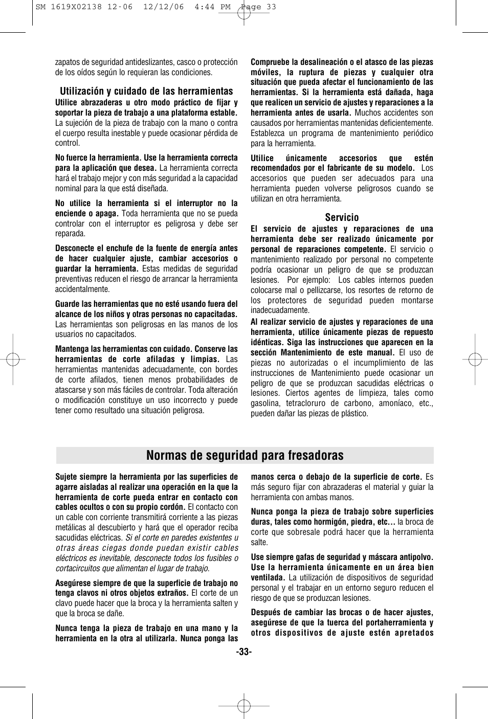 Normas de seguridad para fresadoras | Skil 1810 User Manual | Page 33 / 48