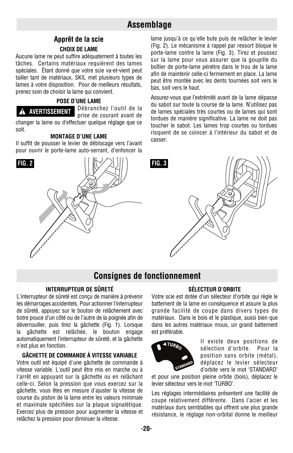 Consignes de fonctionnement assemblage, Apprêt de la scie | Skil 9350 User Manual | Page 20 / 40