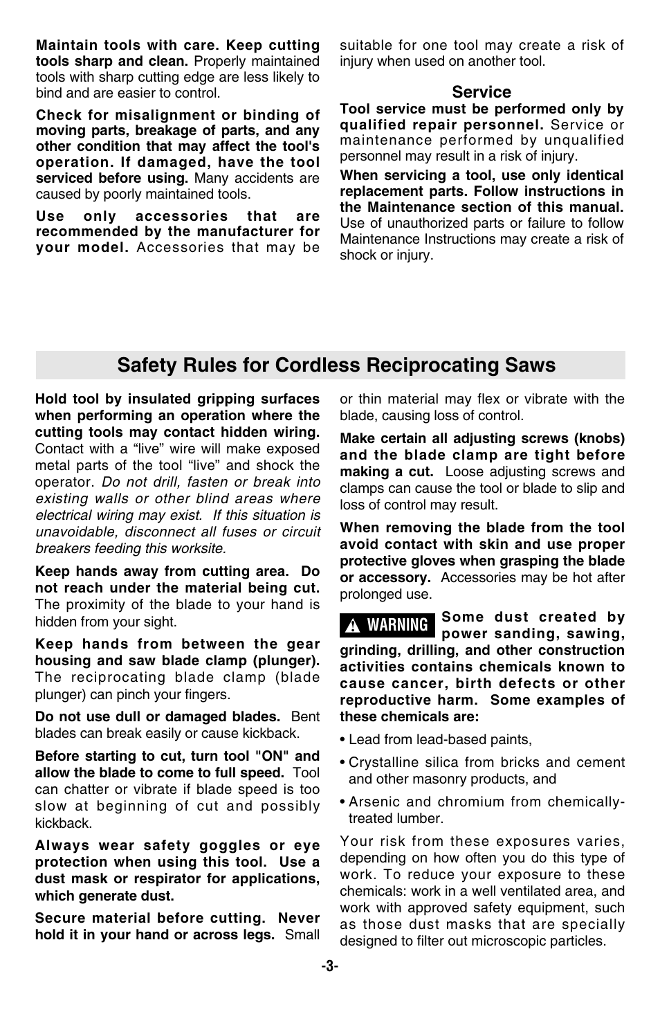 Safety rules for cordless reciprocating saws | Skil 9350 User Manual | Page 3 / 40