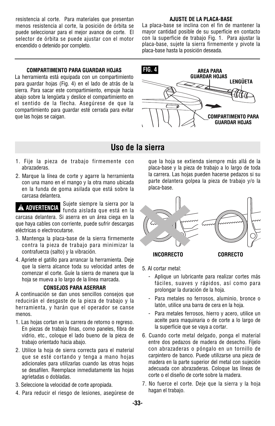 Uso de la sierra | Skil 9350 User Manual | Page 33 / 40