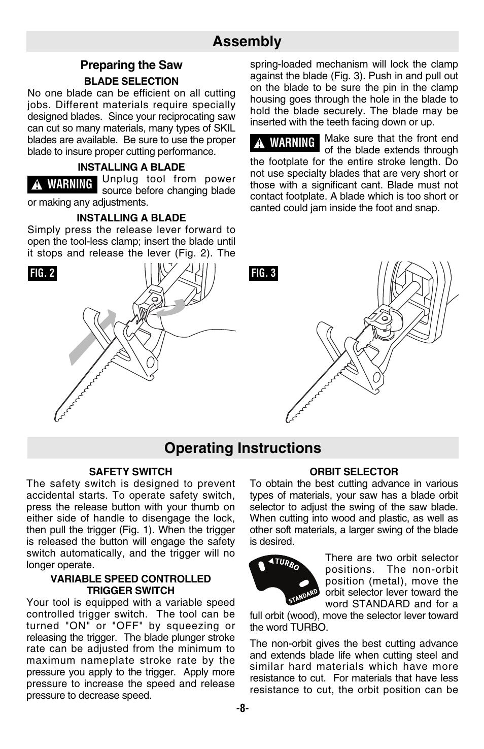 Operating instructions, Assembly | Skil 9350 User Manual | Page 8 / 40