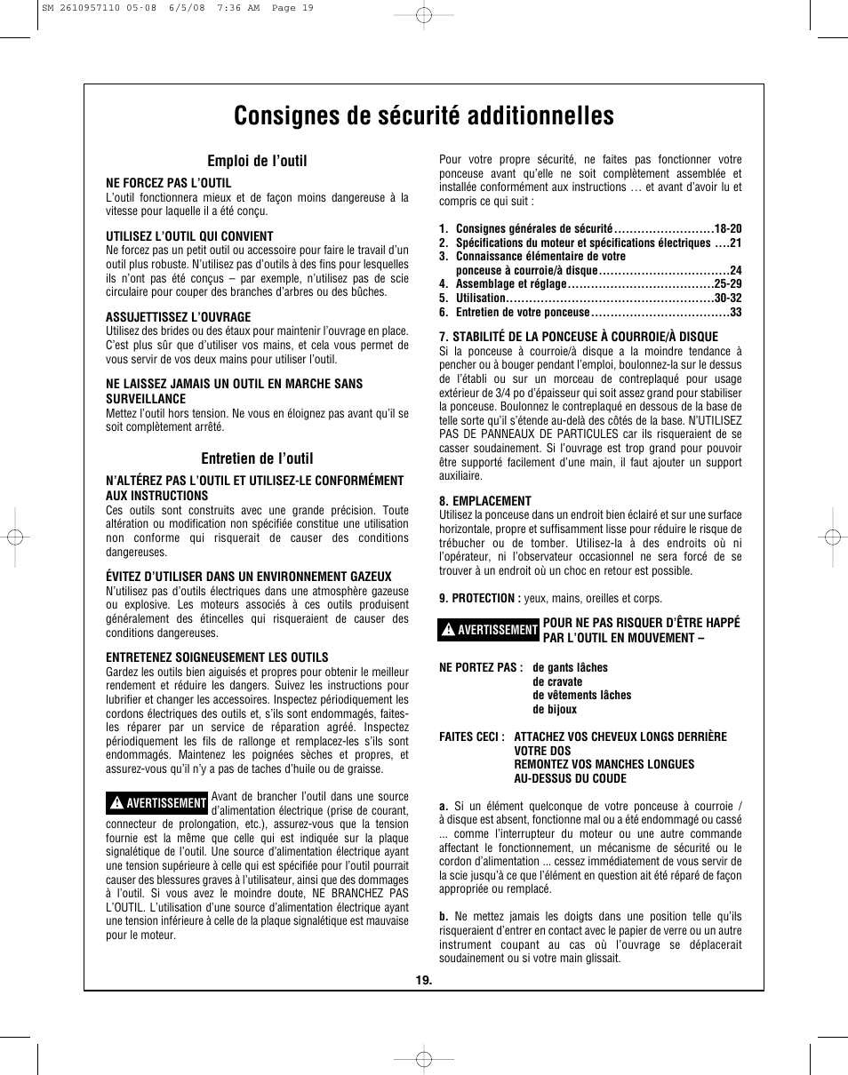 Consignes de sécurité additionnelles, Emploi de l’outil, Entretien de l’outil | Skil 3375-01 User Manual | Page 19 / 52