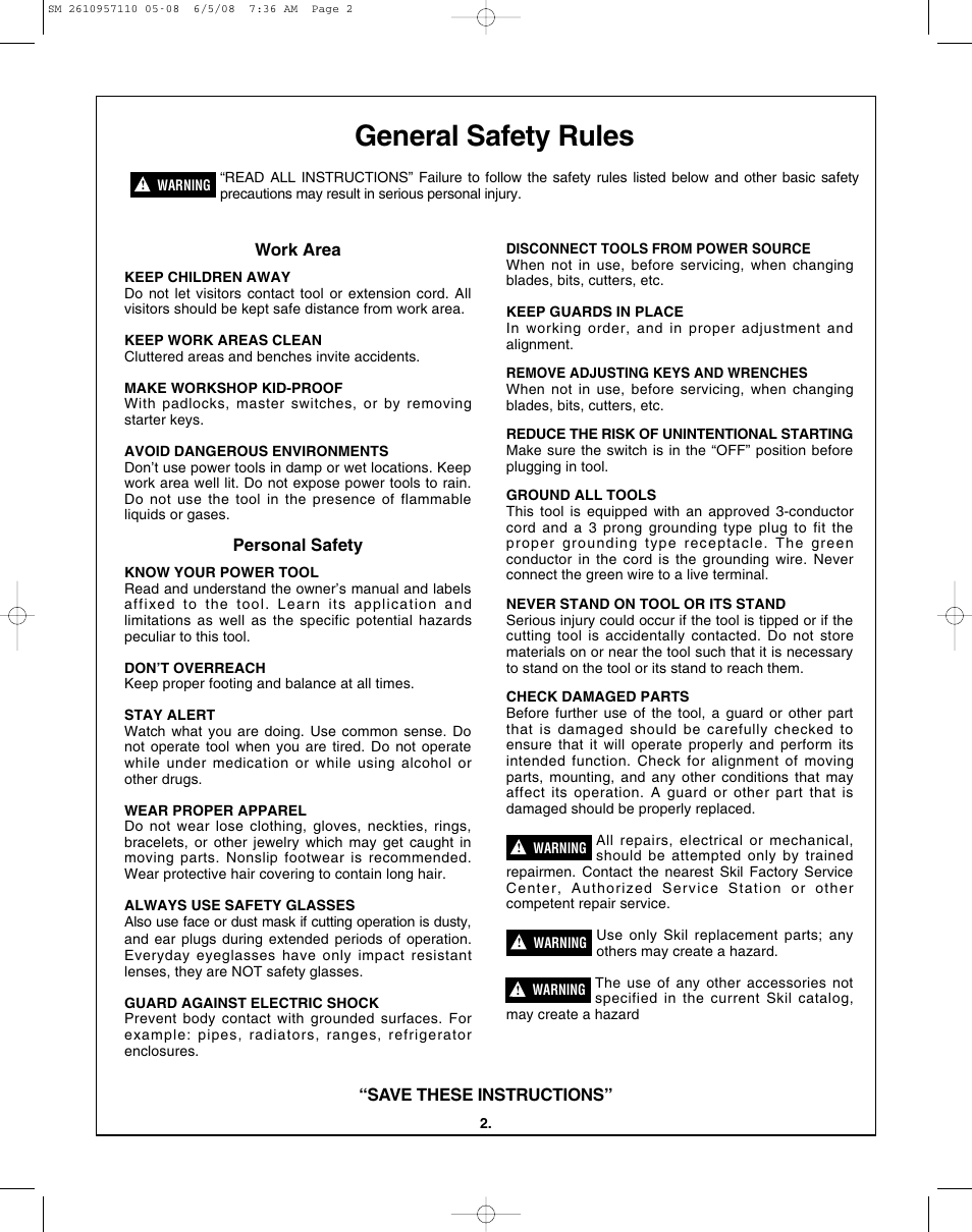 General safety rules | Skil 3375-01 User Manual | Page 2 / 52