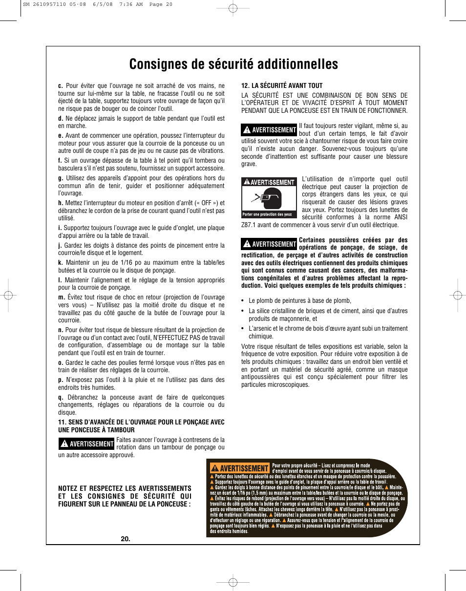 Consignes de sécurité additionnelles | Skil 3375-01 User Manual | Page 20 / 52