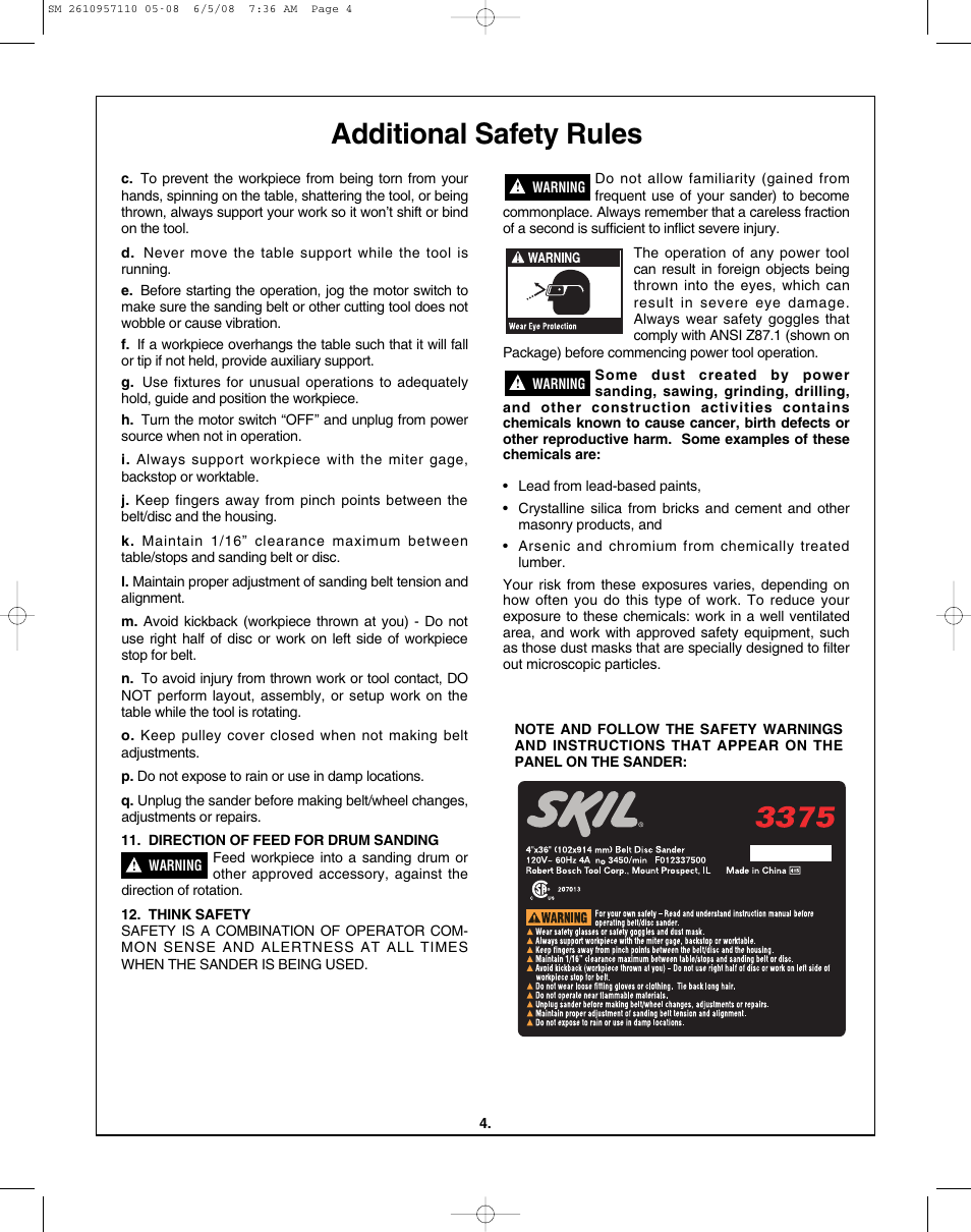 Additional safety rules | Skil 3375-01 User Manual | Page 4 / 52