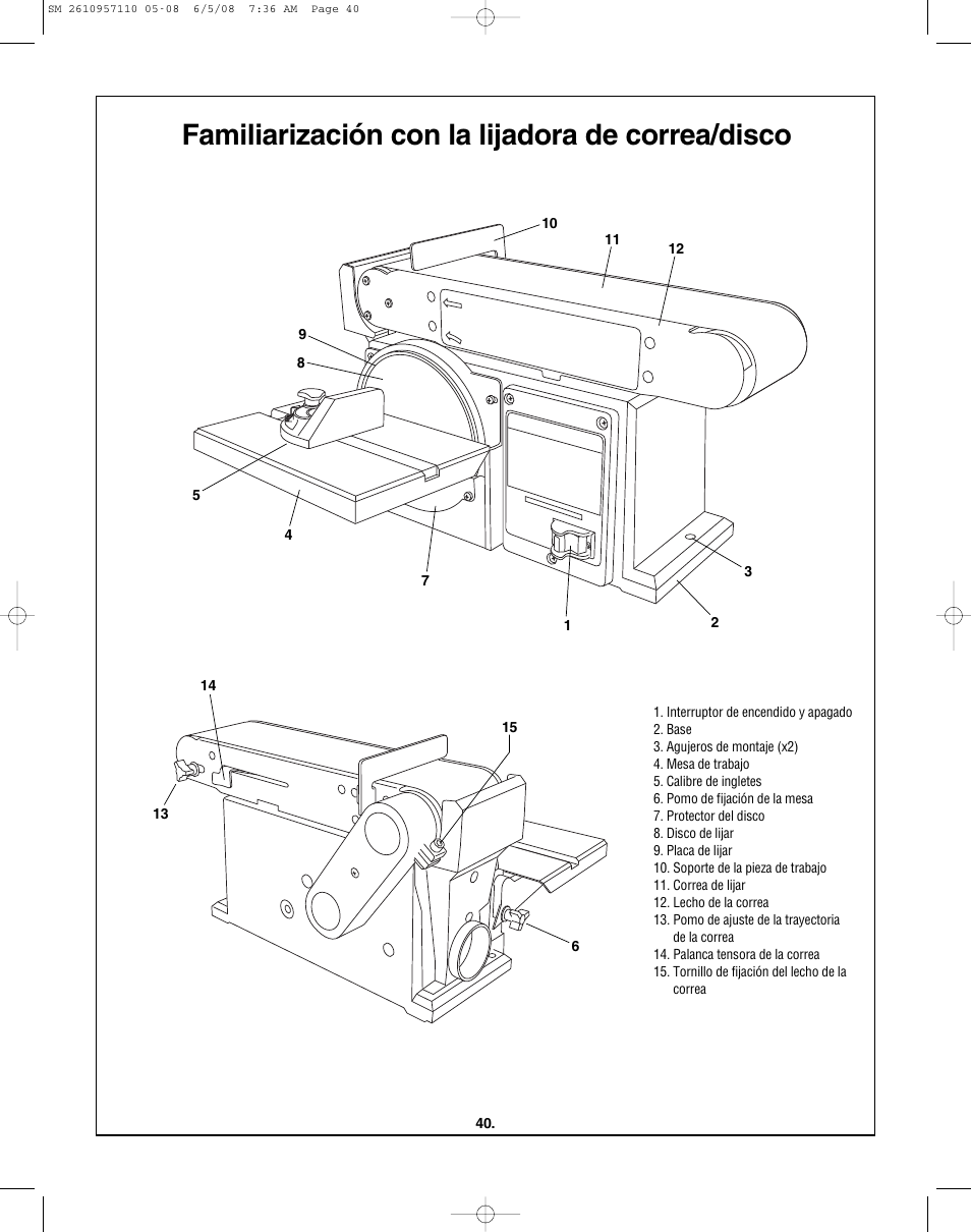 Familiarización con la lijadora de correa/disco | Skil 3375-01 User Manual | Page 40 / 52