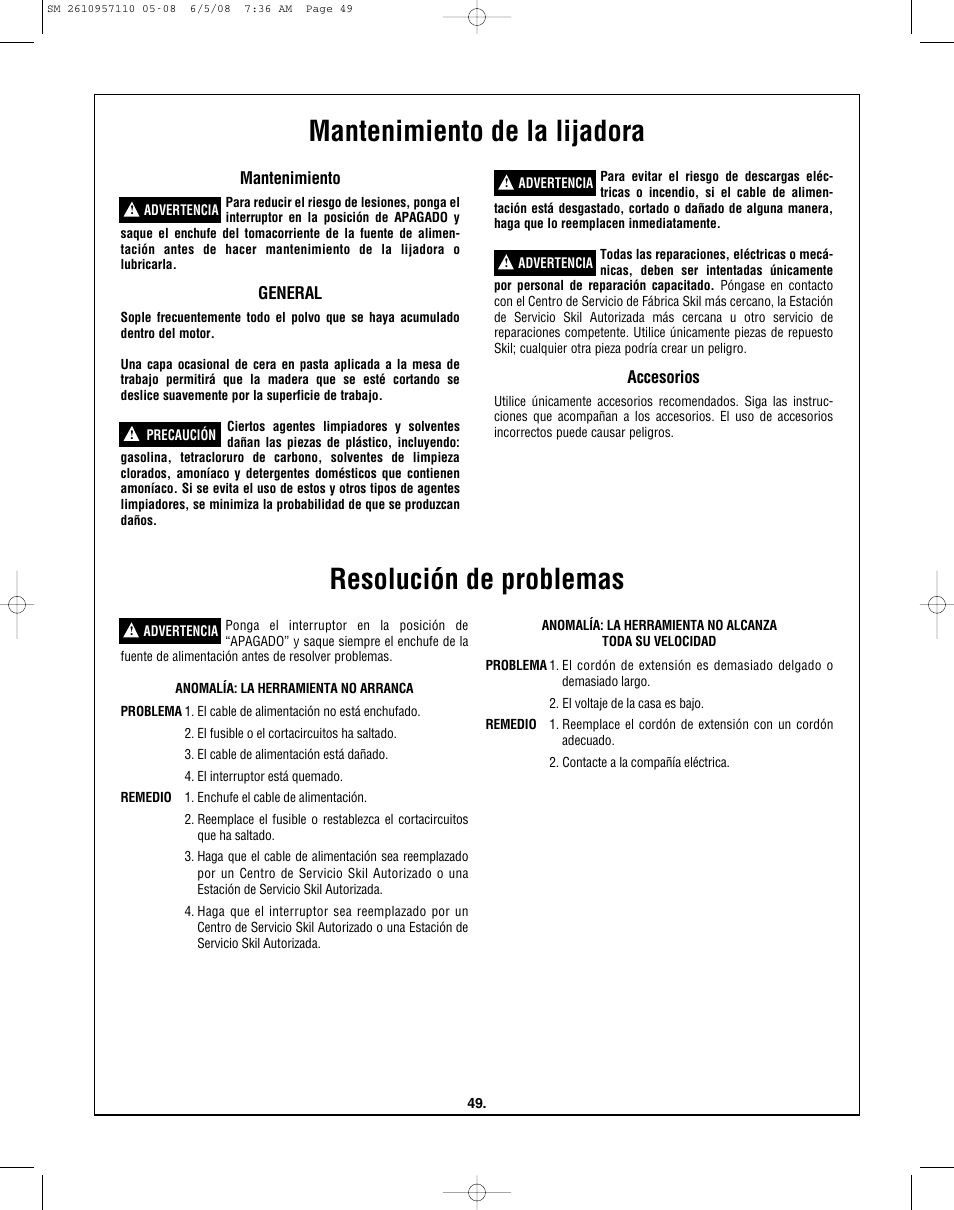 Mantenimiento, General, Accesorios | Skil 3375-01 User Manual | Page 49 / 52