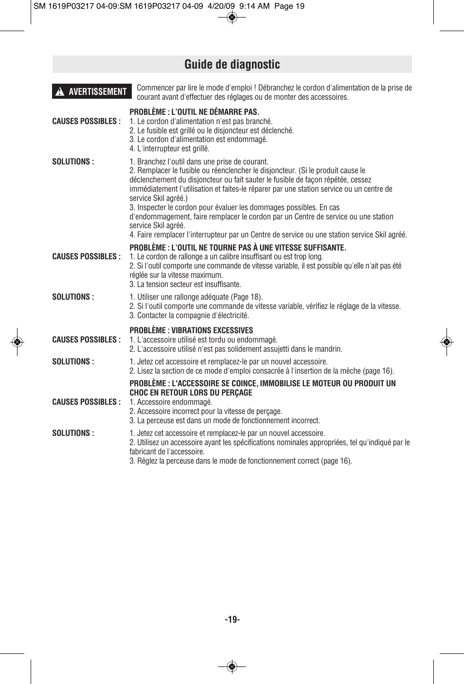 Guide de diagnostic | Skil 6238 User Manual | Page 19 / 32