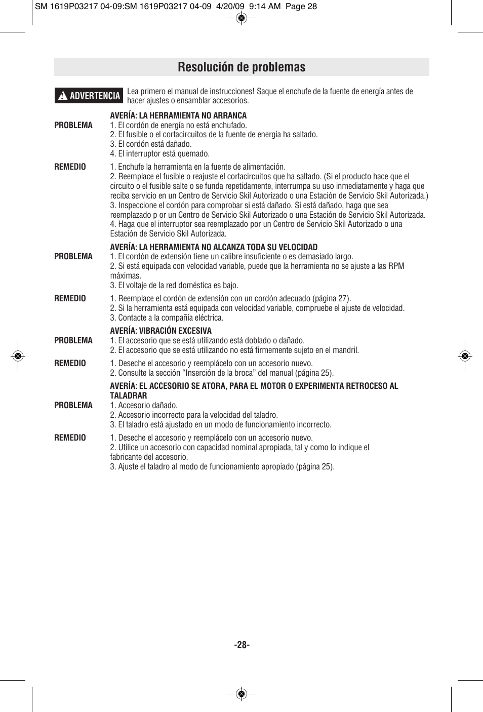 Resolución de problemas | Skil 6238 User Manual | Page 28 / 32
