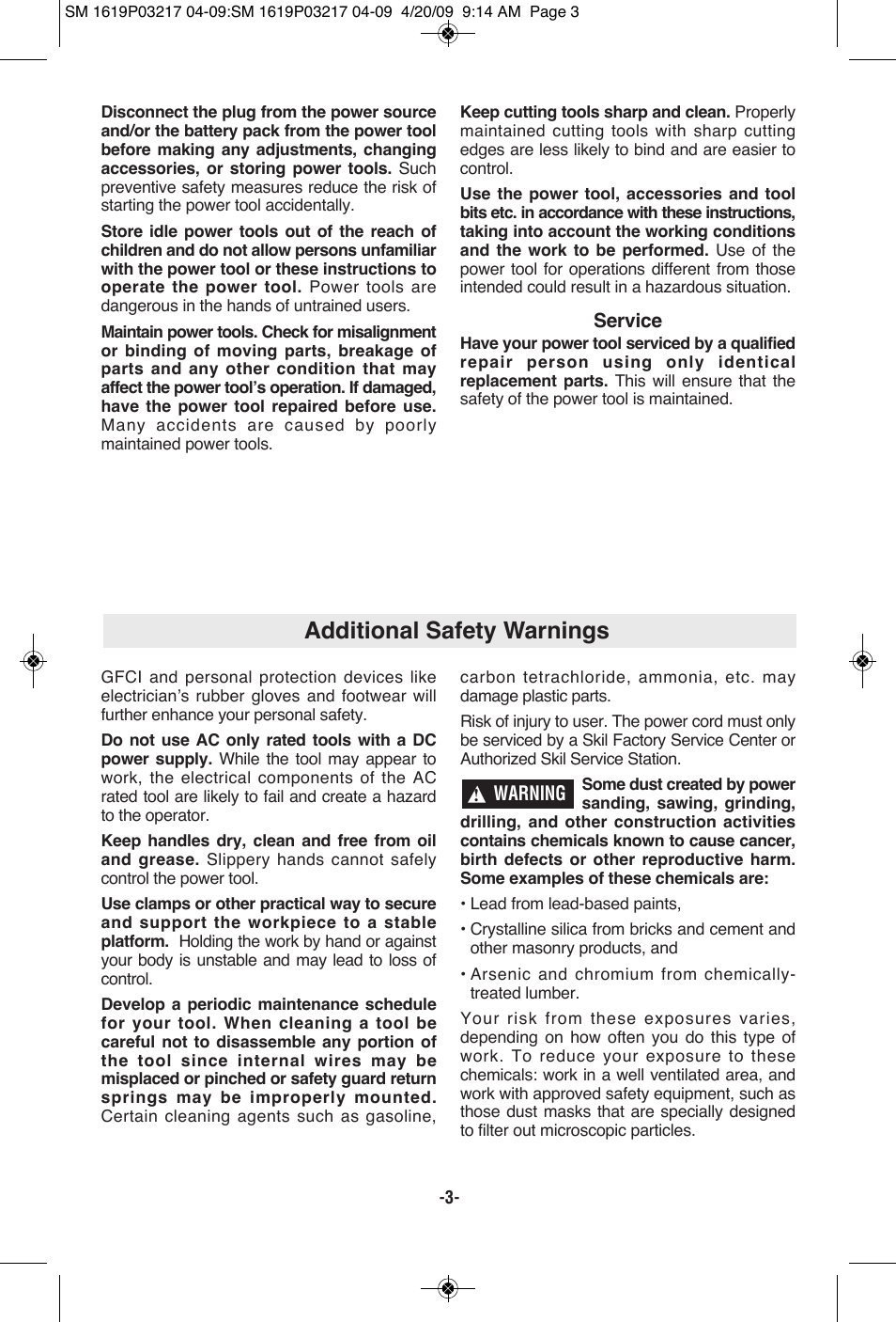 Additional safety warnings | Skil 6238 User Manual | Page 3 / 32