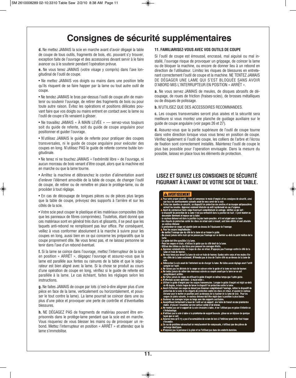 Consignes de sécurité supplémentaires | Skil 3310 User Manual | Page 11 / 80
