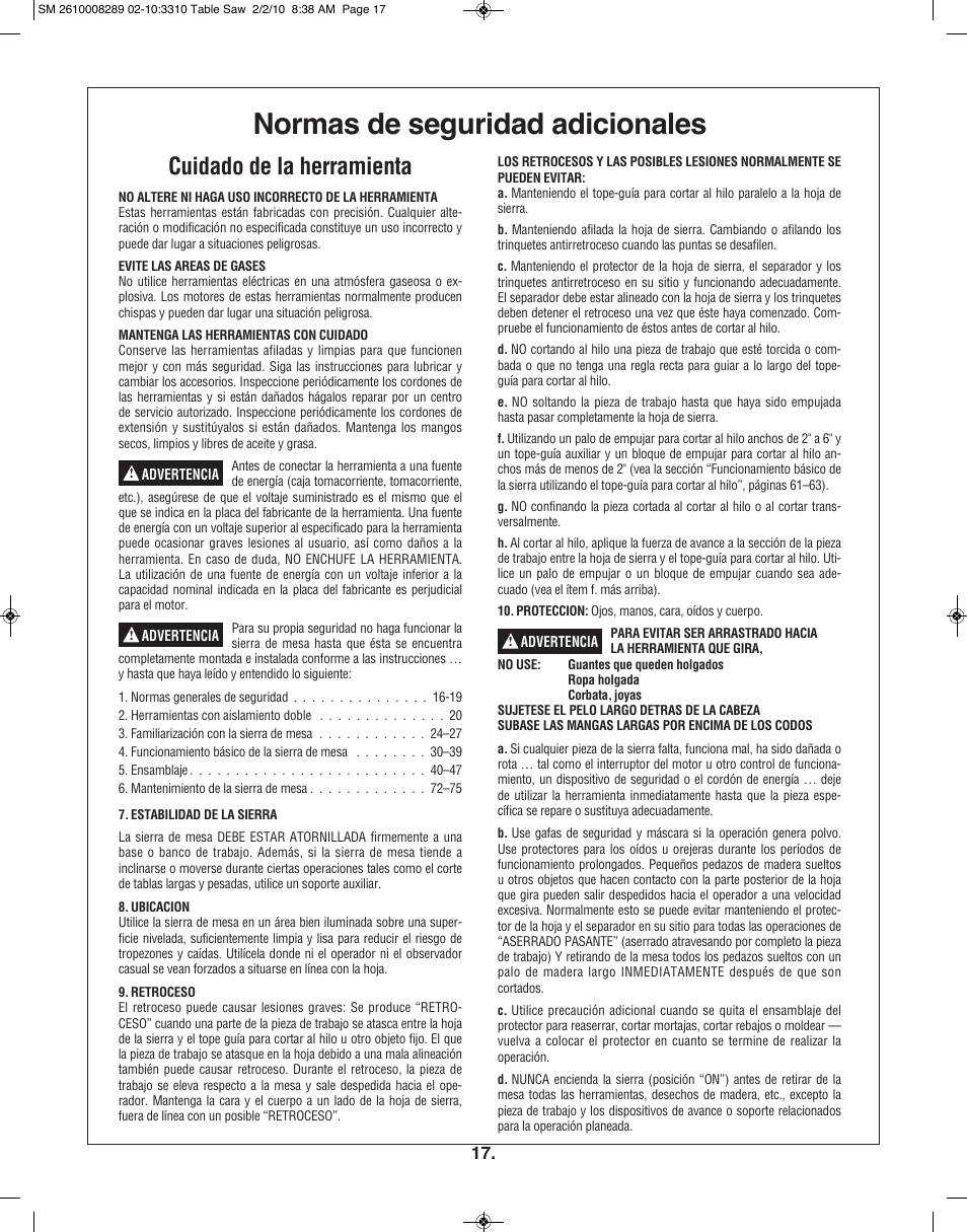 Normas de seguridad adicionales, Cuidado de la herramienta | Skil 3310 User Manual | Page 17 / 80
