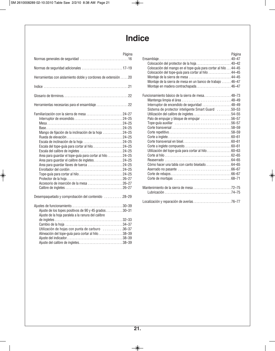 Indice | Skil 3310 User Manual | Page 21 / 80