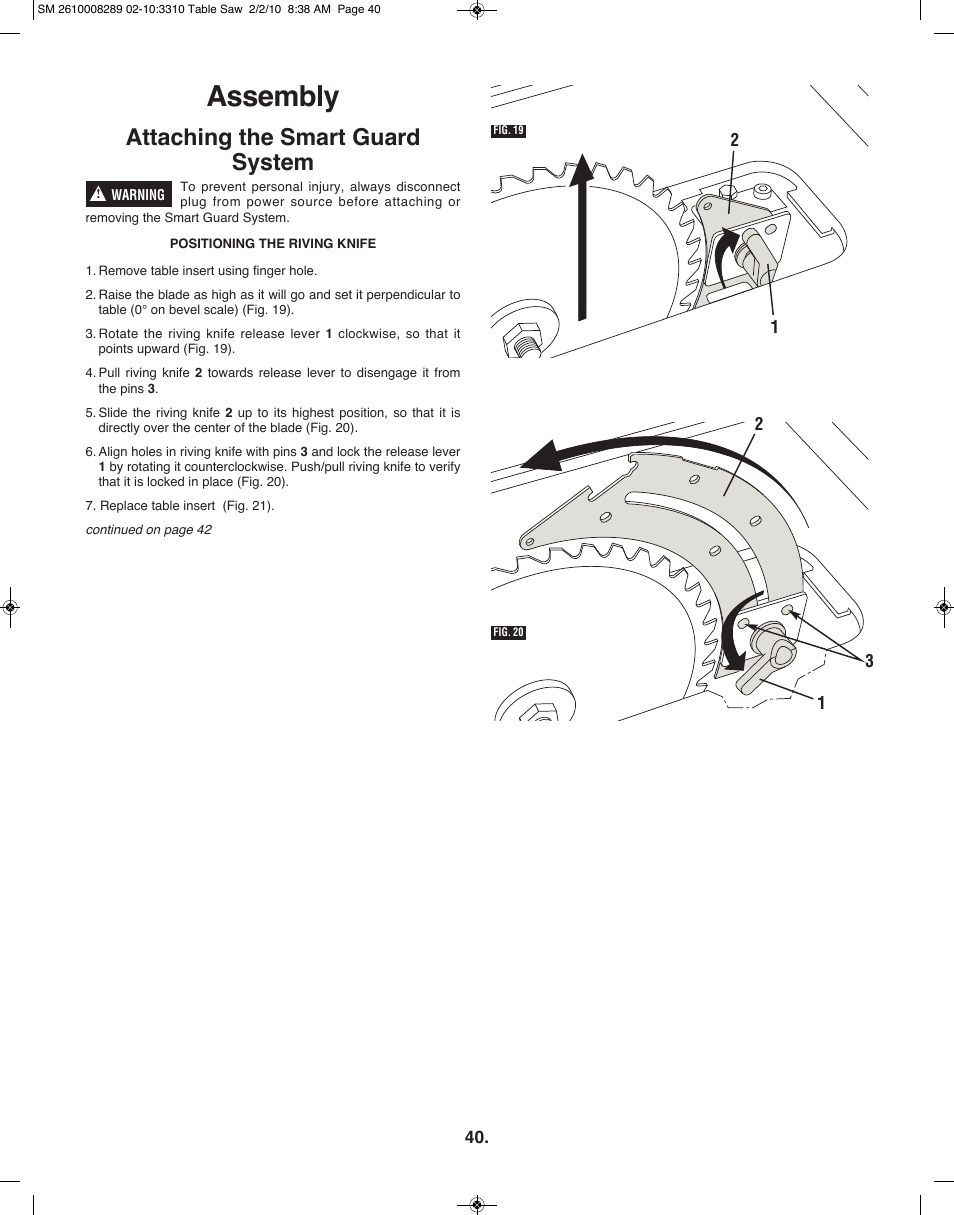 Assembly, Attaching the smart guard system | Skil 3310 User Manual | Page 40 / 80