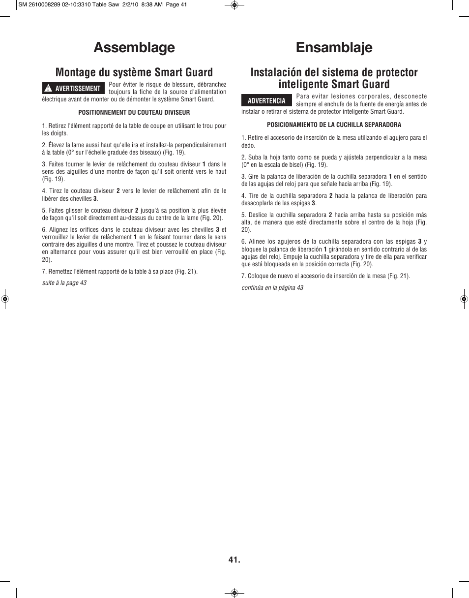 Ensamblaje assemblage, Montage du système smart guard | Skil 3310 User Manual | Page 41 / 80