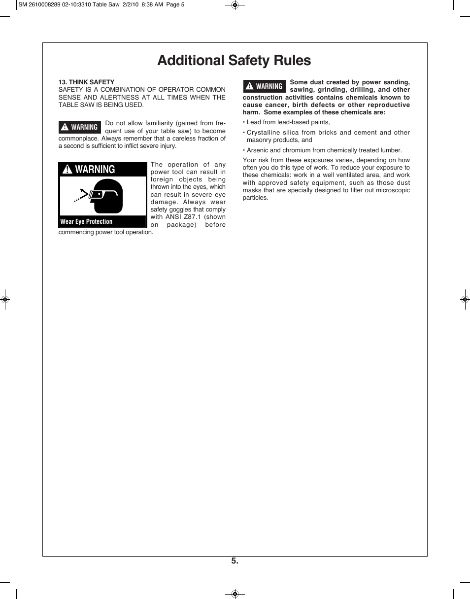 Additional safety rules, Warning | Skil 3310 User Manual | Page 5 / 80