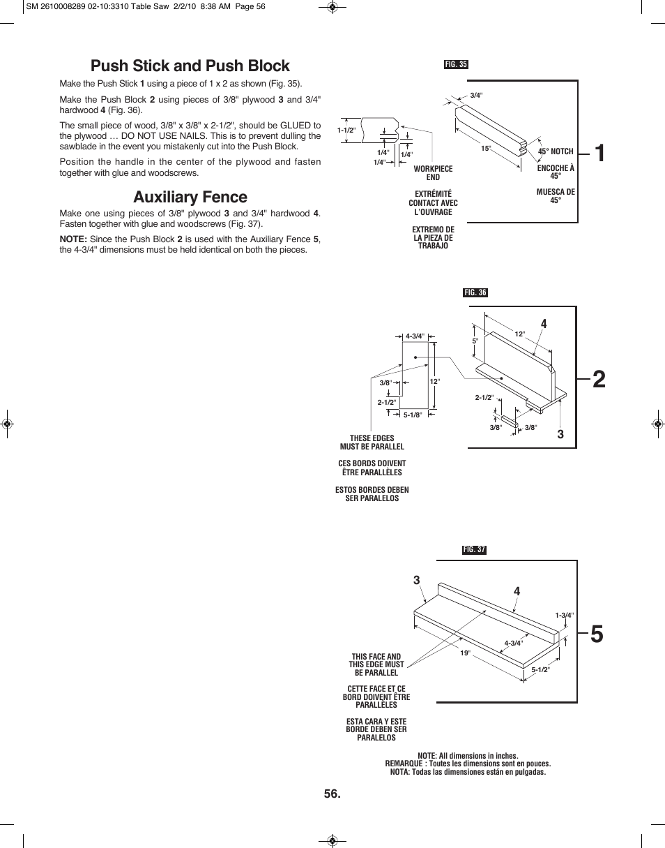 Push stick and push block, Auxiliary fence | Skil 3310 User Manual | Page 56 / 80